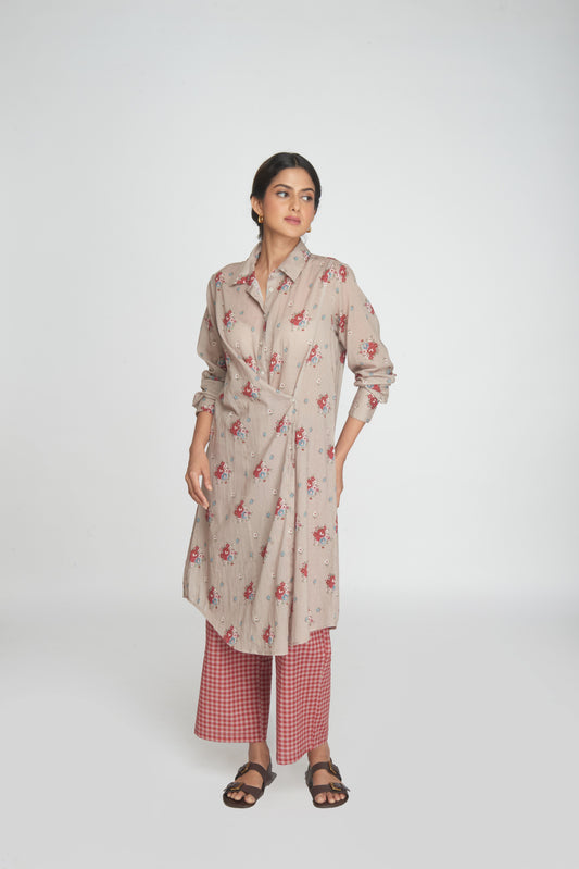 Two Way Shirt Tunic Set - Beige