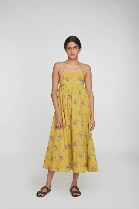 Wildflower Midi Dress - Yellow