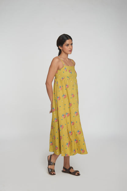 Wildflower Midi Dress - Yellow