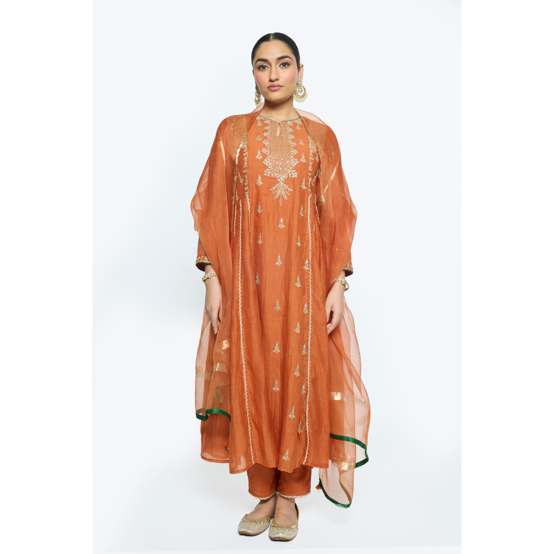Diya Kurta Set - Burnt Orange