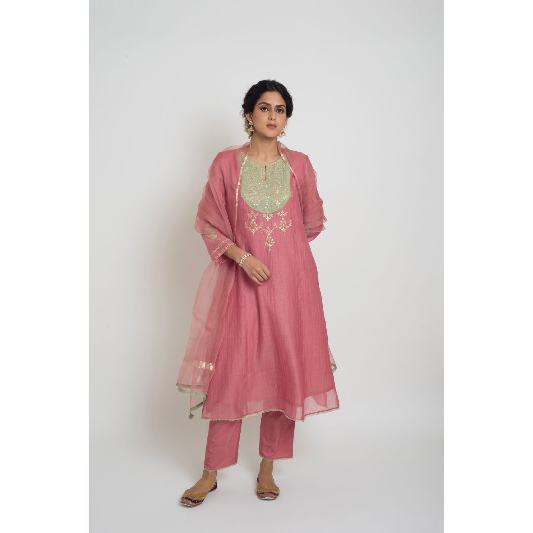 Chandni Kurta Pant Set - Pink & Pastel Green
