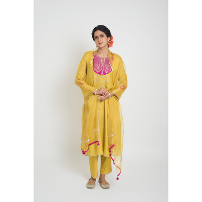 Chandni Kurta Pant Set - Yellow & Pink