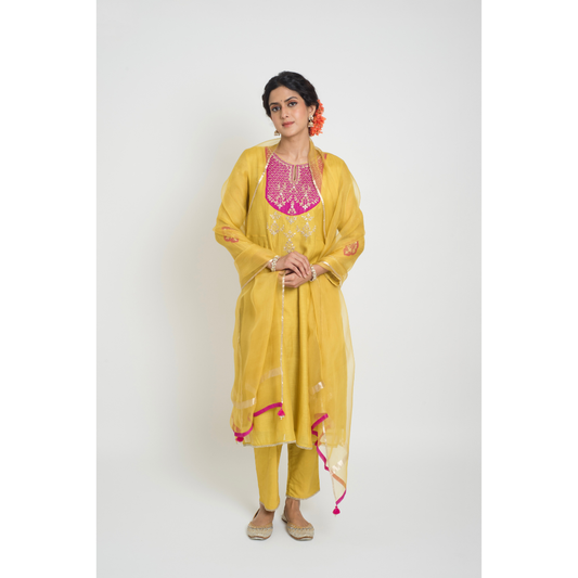 Chandni Kurta Pant Set - Yellow & Pink