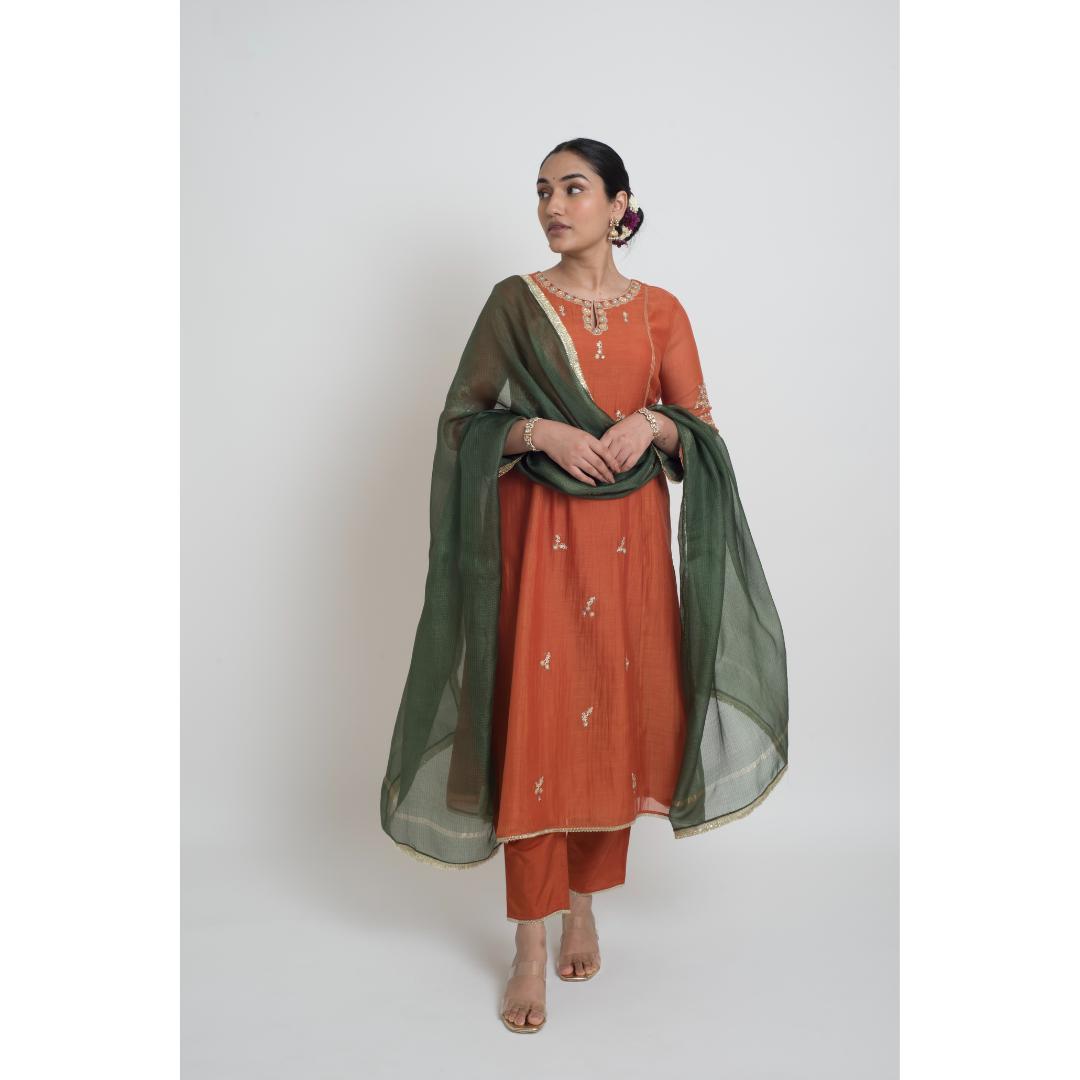 Shireen Kurta Pant Set - Rust