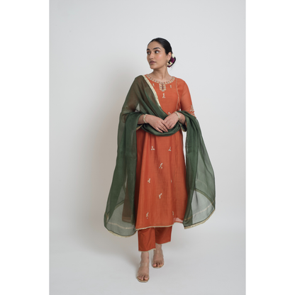 Shireen Kurta Pant Set - Rust