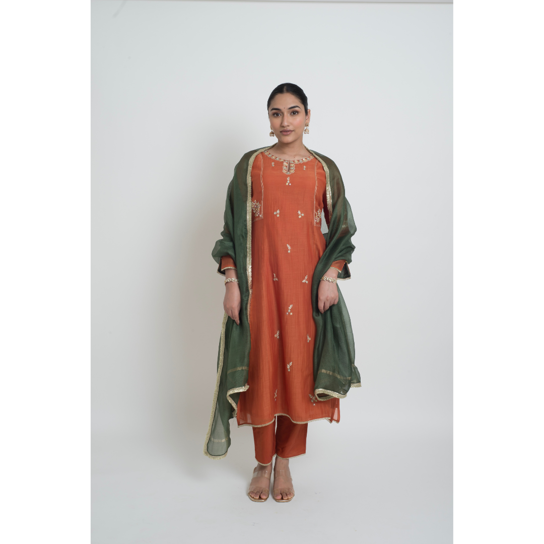 Shireen Kurta Pant Set - Rust