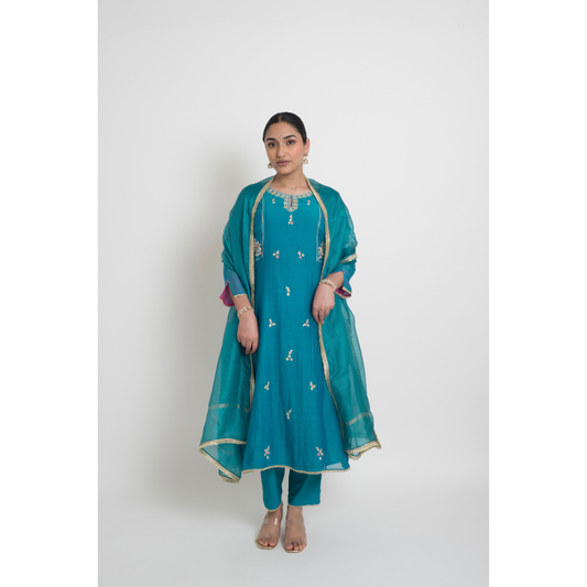 Shireen Kurta Set - Peacock Blue