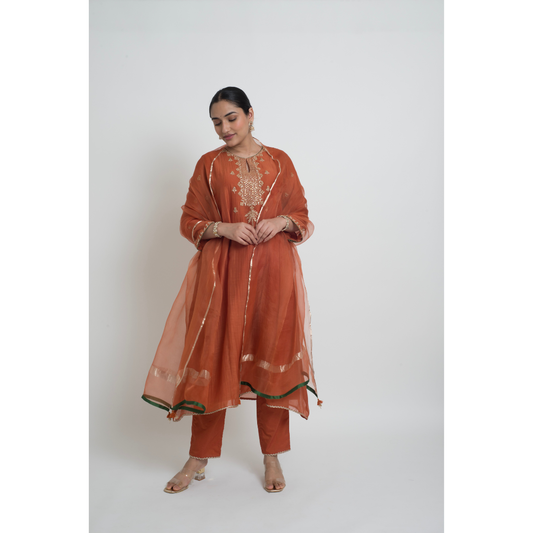 Ruhani Kurta Set - Rust
