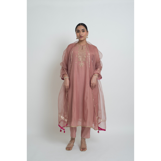 Ruhani Kurta Set - Tea Rose