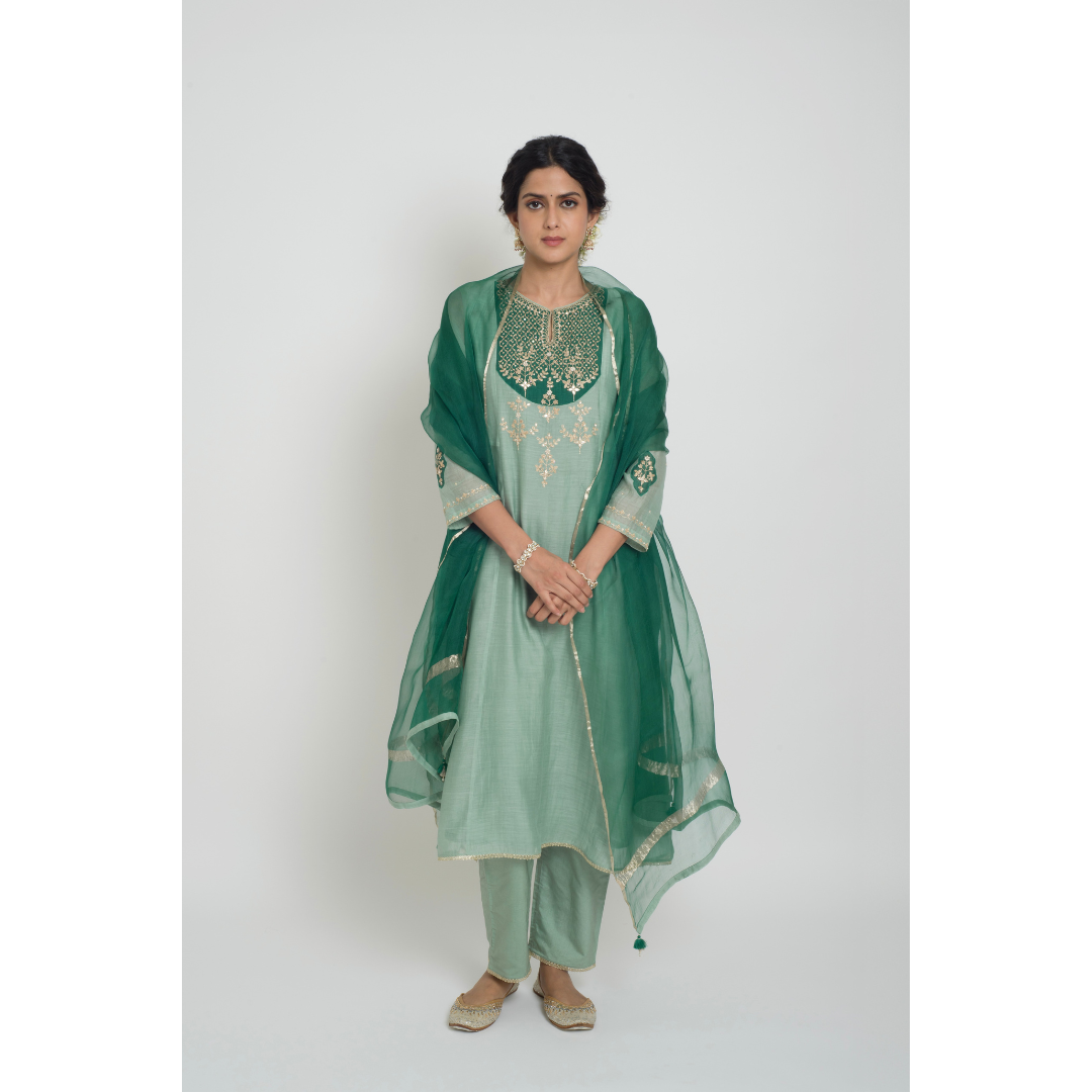 Chandni Kurta Set - Dull Blue & Green