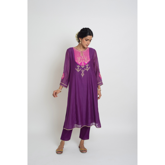 Chandni Kurta Set - Purple & Pink