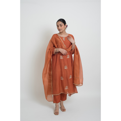 Ambar Kurta Set - Rust