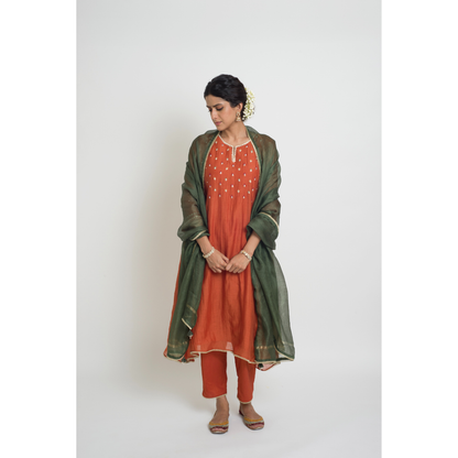 Aarohi Kurta Set - Rust