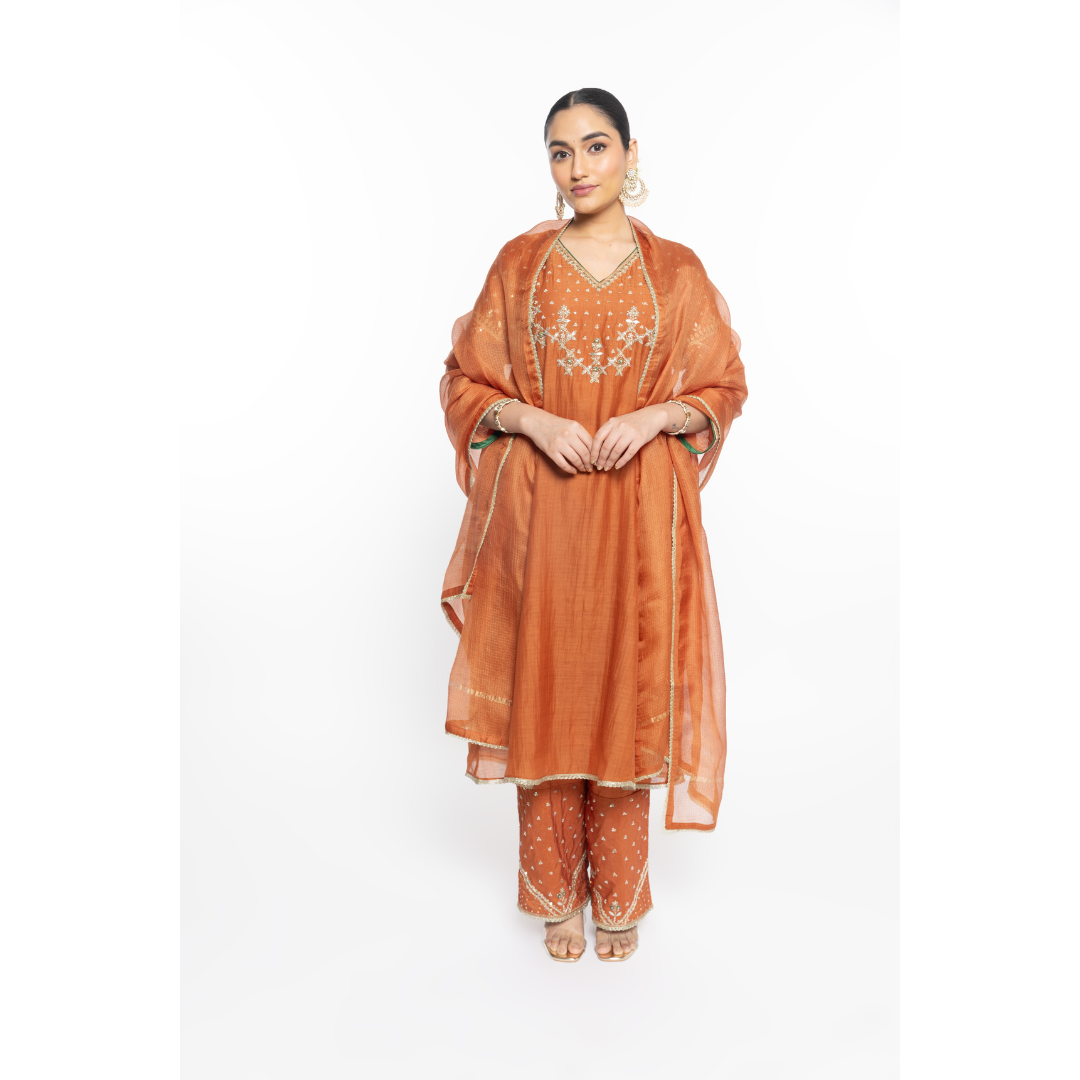 Falak Kurta Set - Burnt Orange