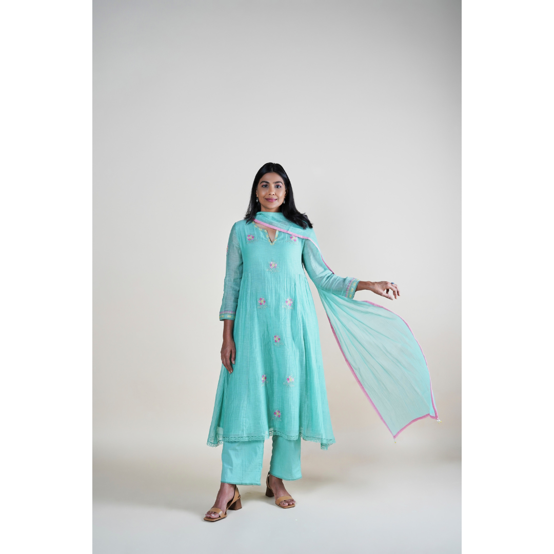 Naaz Kurta Set - Light Aqua