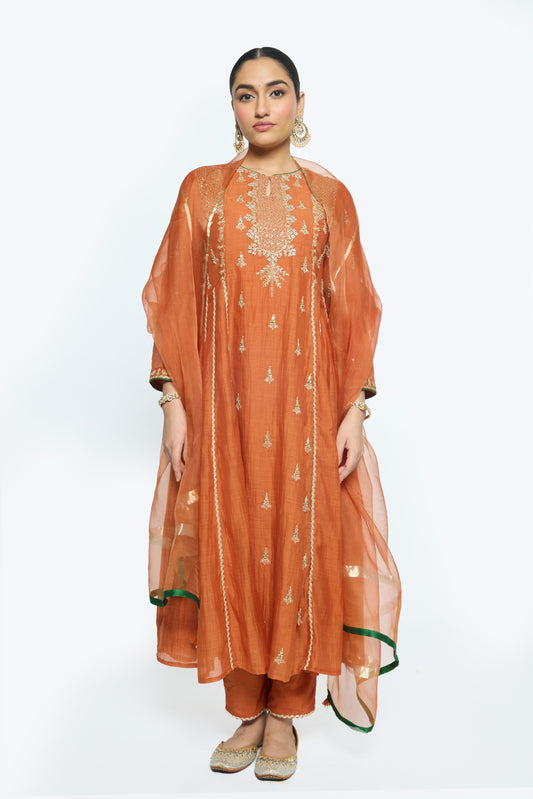 Diya Kurta Set - Burnt Orange