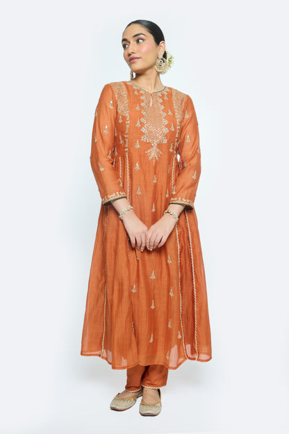 Diya Kurta Set - Burnt Orange