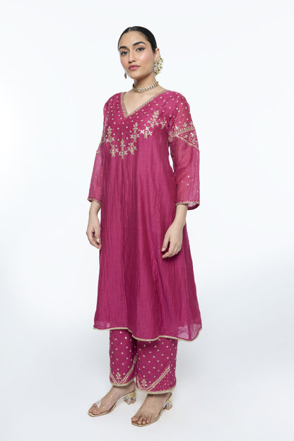 Falak Kurta Set - Magenta