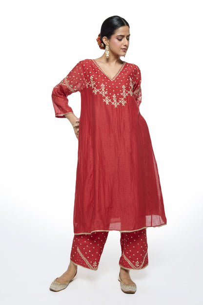 Falak Kurta Set - Red