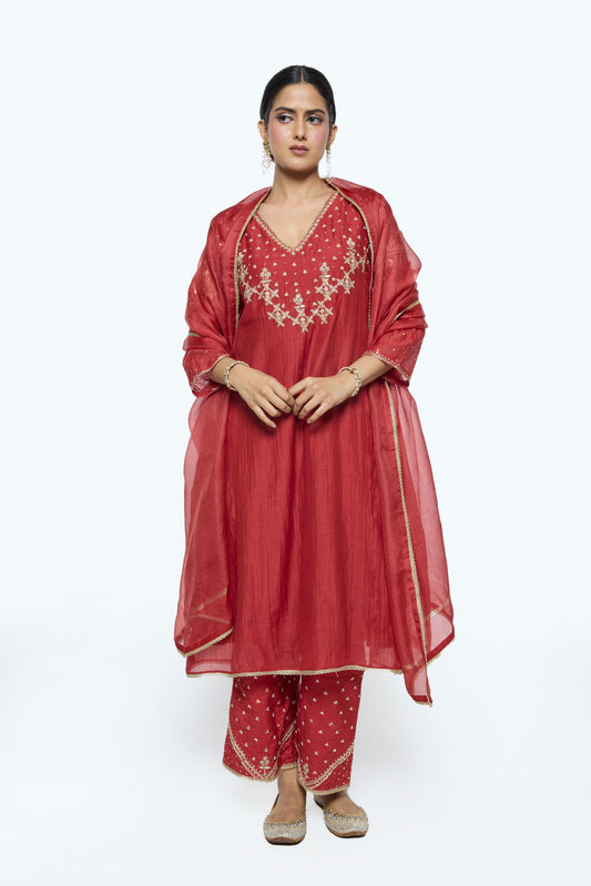 Falak Kurta Set - Red