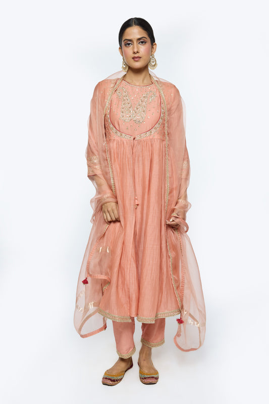 Rewa Kurta Set - Salmon Pink